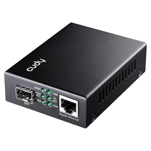 Cudy MC220 - Conversor de Medios Gigabit Ethernet (10/100/1000 Mbps, Ranura Gigabit Ethernet RJ45 a SFP, Compatible con módulos 1000BASE-SX/LX/LH-SFP-Mini-GBIC, módem de Fibra óptica)