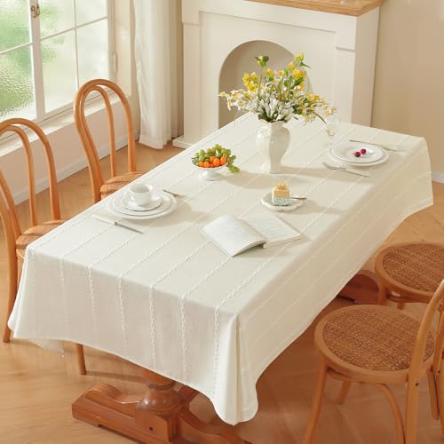 Zobesta White Table Cloth Rectangle 53 x 98 Inch, Cotton Table Cloth for Rectangle Tables Heavy Weight Farmhouse Soft Boho Tablecloth Rectangle for Party, Picnic, Dining, Outdoor,Fall, Wedding