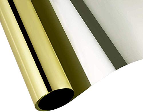Reflective Window Film One Way Mirror Privacy Film Heat Control Anti Uv Adhesive Window Tint Sticker For Home And Office, 60Inch X 17.7Inch, Gold Silver #TOP1