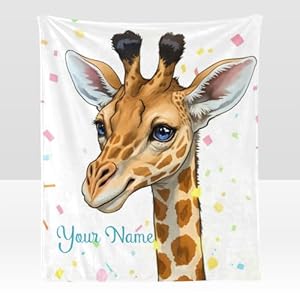 Custom Blanket with Name Text,Personalized Watercolor Giraffe Super Soft Fleece Throw Blanket for Couch Sofa Bed (50 X 60 inches)