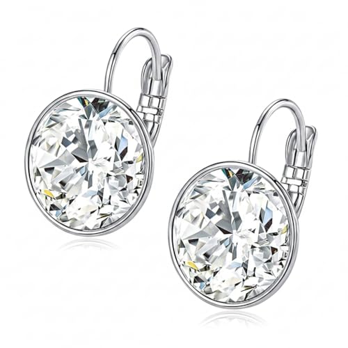 Crystals Elements Bella Drop Earrings Round for Women 18K White Gold Plated Hypoallergenic Earrings Jewelry White Crystals