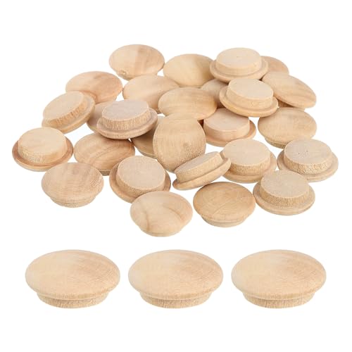 Image of uxcell 80Pcs Wood Button Plugs, 15mm /0.59 inch Hardwood Screw Hole Plug Mushroom Wooden Caps Buttons Wood Plug for Furniture Woodworking Craft Decor (20mm x 15mm)
