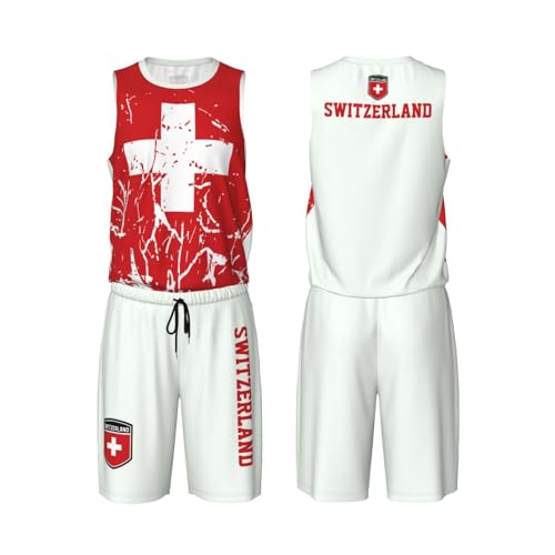 Switzerland Flag Grain (2) Basketball Jersey Uniform Suit for Men Adults Training Athletic Set