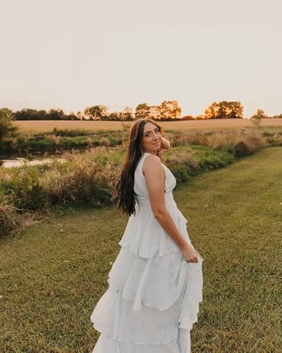 Tiered Chiffon Bridesmaid Dresses for Women Ruffle V Neck Formal Evening Dress with Slit4