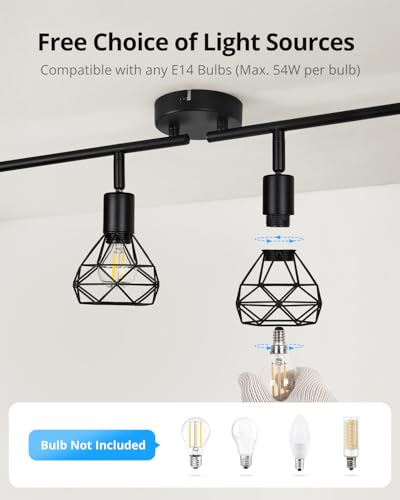Spot Lights Ceiling 4 Way, Retro Kitchen Lights Ceiling E14, Black Ceiling Light Fittings, Adjustable Wire Cage Spotlights Bar for Hallway Bedroom Living Room, Bulb Not Included - Image 5