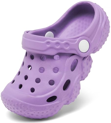 ChayChax Kid's Garden Clogs Cute Slides Sandals Toddlers Beach Pool Shower Shoes with Non-Slip Sole,Little Kid 13,Purple A