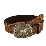 Ziyonix Cinturón de Hebilla de Vaquero de Cuero Occidental, Floral Occidental con Hebilla de Toro de Cuernos Largos Cinturón de Cuero de Vaquero Grabado para Hombre Jeans Cumpleaños Regalo (B 110 cm)