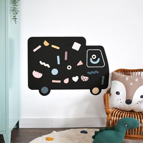 FERFLEX - tableau magnetique enfant Camion - deco murale avec bande magnetique adhesive repositionnable - vendu avec un jeu de forme géométrique - 79,6x59cm