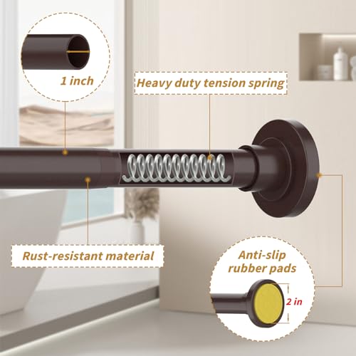 Image of Thestoa Bronze Shower Curtain Rod Adjustable 30-80 inch with Holder, Anti-Rust Shower Rod & Spring Tension Shower Rod No Drill, Shower Curtain Rod for Bathroom Tension Rod