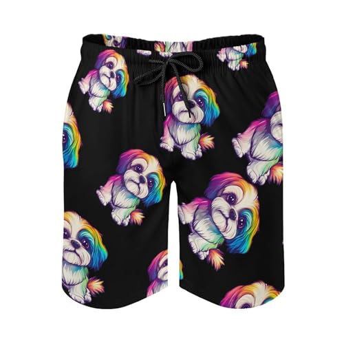 Colorful Shih Tzu Mens Swim Trunks Quick Dry Board Shorts Casual Swimsuit2