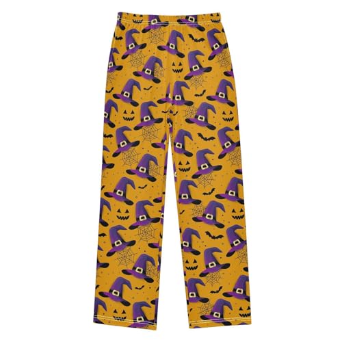 ZZXXB Witch Hat Bat Boys Long Pants Soft Trousers Elastic Waist Kids Lounge Bottoms with Pockets S-XL