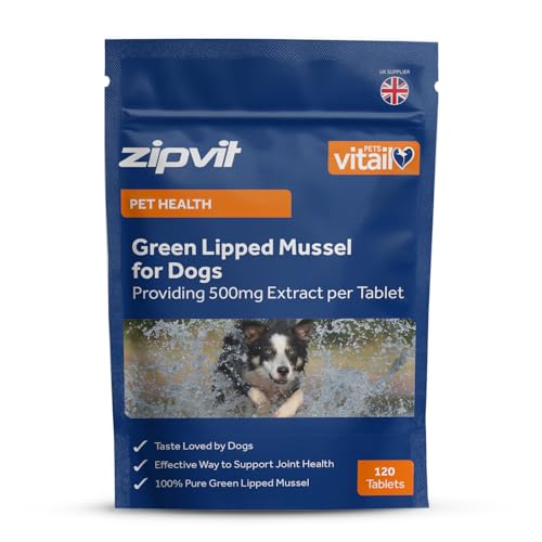 Green Lipped Mussel for Dogs Essential Joint Supplements for Dogs Supports Hips Joints & Healthy Coat Suitable for Dogs of all Ages 120 Tablets Eco-Friendly Pouch