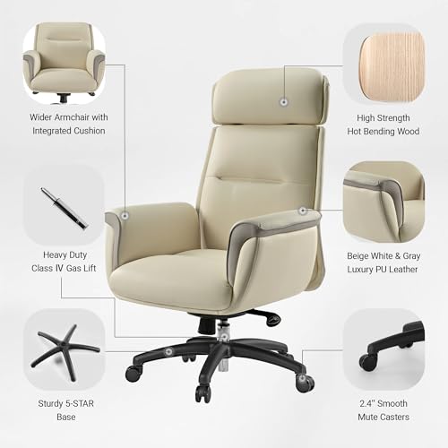 Image of EUREKA ERGONOMIC Microfiber Leather Office Chair Ergonomic Desk Chair, Executive Chair Office Gaming Chair, Comfy Big and Tall Office Chair with Elevatable Headrest & Padded Armrests, Beige