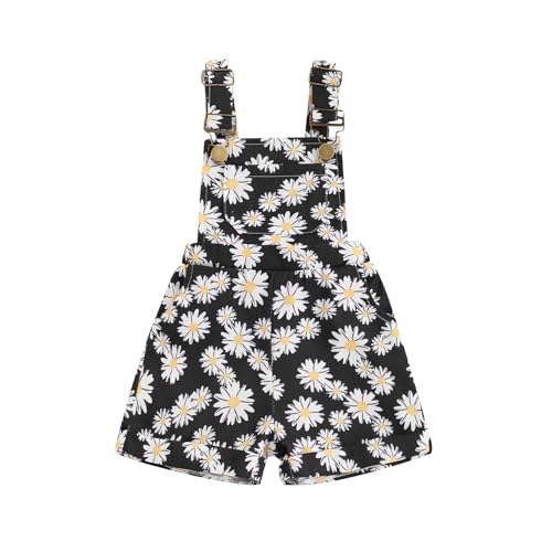 Image of Ayalinggo Toddler Baby Girl Sunflower Print Overalls Shorts with Pocket Suspender Trousers Cute Summer Clothing Outfit