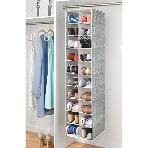 Mdesign Soft Fabric Closet Organizer - Holds Shoes, Handbags, Clutches, Accessories - Large, 20 Shelf Over Rod Hanging Storage Unit - Black/Cream #TOP1