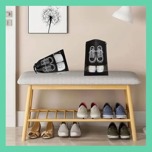Reiseschuhtasche,10 Stück Tragbare Schuhbeutel 32x44 cm,Wiederverwendbar wasserdichte Schuhaufbewahrungstasche mit durchsichtigem Fenster,Kordelzug Staubdichte Reise Schuh Aufbewahrungstasche,schwarz