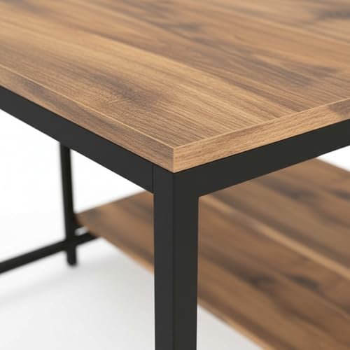 Image of Amazon Brand - Solimo L Shaped Study Table for Students and Adults /Computer Table for Home-Office /Gaming Table /Computer Desk for Corner - Wood & Metal (English-Forest Dark & Black, DIY Installation)