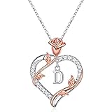 Initial Necklaces for Women & Girls - D, Rose, Heart Pendant - Love, Anniversary, Birthday & Valentines Gifts