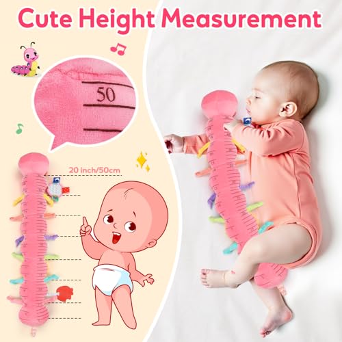 baby girls toys 0-6 month music animal stuffed caterpillar toy for infant 0-3 3-6 months with mirror crinkle rattle tummy time sensory toys for 3 4 5 6-12 month old newborn baby shower birthday gifts