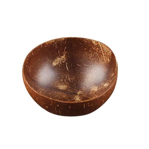 KiraKira Cuenco de concha de coco natural hecho a mano pulido para batidos, ensalada, fruta, postre, capacidad de 400 ml, cocina rústica