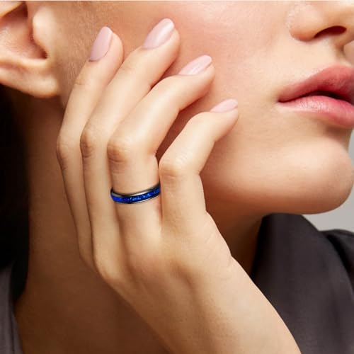 Vakki Women's 4mm Black Tungsten Wedding Ring with Blue Foils Inlay Engagement Band Polished Edge Comfort Fit Size 5-92