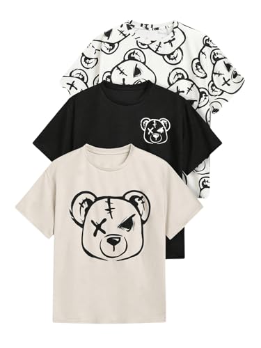 SOLY HUX Boy's 3 Piece T Shirt Cartoon Print Graphic Tees Short Sleeve Summer Tops