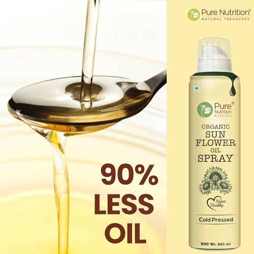 Image of Pure Nutrition Sunflower Oil Cooking Spray - 200ml | 100% Pure & Edible | Healthy Cooking with 10X Less Oil | Ideal for Baking, Grilling & Frying | High Smoke Point | Light, Even Spray for Low-Calorie Meals & Heart Health