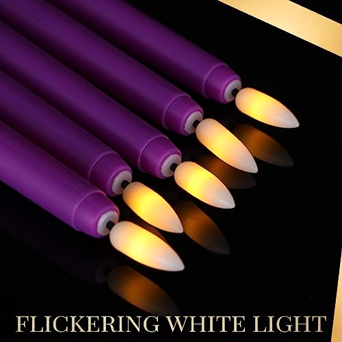 Image of Macarrie 24 Packs Flameless Taper Candles Battery Operated Fake 11 Inch Long Candle Light LED Flameless Candlesticks Flickering Tapered for Wedding, Halloween, Christmas(Purple)