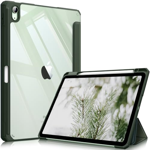 Fintie Funda iPad Air 11' M4/M3/M2 (2026/2025/2024), iPad Air 5ª Gen/4ª Gen (2022/2020) de 10.9'- Híbrida Delgada Antichoque con Carcasa Trasera Transparente y Soporte para Lápiz - Verde Alpino