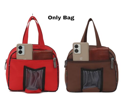 Image of STRONG LIFE Combo Polyester Tiffin School Office Picnic Work Lunch Bag for Kids with Bottle Holder Pack of 2 (Red+Brown)