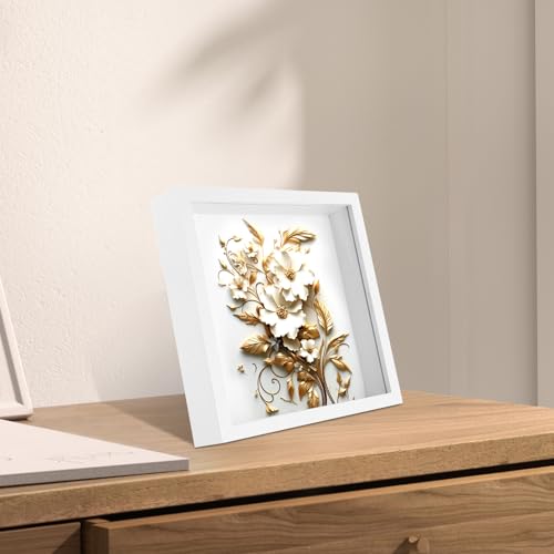 APACALI 4 Stück 3D Bilderrahmen Tief zum Befüllen, 20x20CM Bilderrahmen Objektrahmen, Tiefer Rahmen für Objekte, 3D Rahmenmit Glas Rahmen Transparente, Weiß Objektrahmen zum Befüllen für Deko Wand