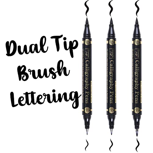 Sunshilor Dual Brush Calligraphy Pens Black Hand Lettering Pens For Beginners Writing, Art Drawing, Sketching, Illustration, Scrapbooking, Journaling, Double Brush Markers #TOP26