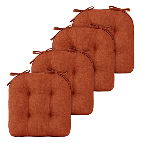 Basic Beyond Chair Cushions For Dining Chairs 4 Pack, Memory Foam Chair Cushion With Ties And Non Slip Backing, 15.5 X 15.5 Inches Tufted Chair Pads For Dining Chairs(Rust) #TOP1