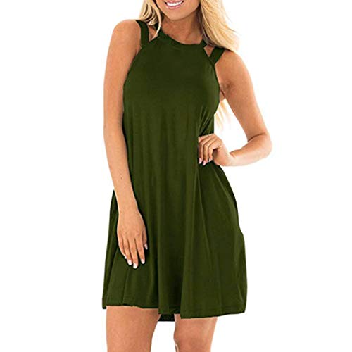 Preisvergleich Produktbild DIPOLA Damen Casual Ärmelloses Kleid Schulterfrei Ärmelloses Trägershirt Kleid Strand Langes Kleid T-Shirt Top (Wein, Rot, Grün, Marine)