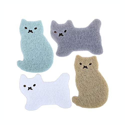 Kitchen Scrub Sponges Non-Scratch Multi-Use Heavy Duty Scrub Sponge for Dishes Pots and Pans Three-Layer Cat Shape Cleaning Sponge(4pack)(cat)
