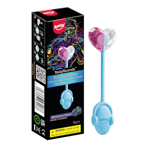 AMOS Musicales Sucette Bonbon Lollipop, 1x Blueberry Myrtille Audio Sucettes, Pâques Fête Sucettes Gift, Individuel Emballés Bonbon Sans Sucre Candy Parfait Pour Fête