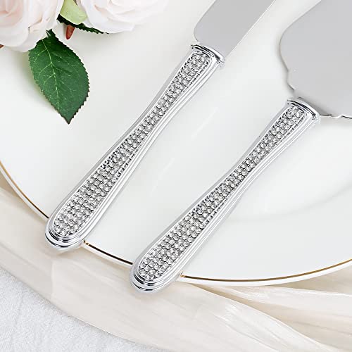 Wedding Cake Knife & Server Set, Personalized Diamond Cake Cutting Set, Gold Bridal Serving Set, Engraved Pastry Pie Server Pizza Cutter, Quinceañera Birthday Anniversary Classic Gift (Silver 2) #TOP6