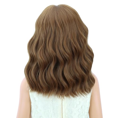 Image of PATTNIUM Kids Chocolate Brown Wig Child Light Brown Wig Short Bob Wavy Cury Wigs Girls Brown Hair Synthetic 12 inch Wigs with Wig Cap