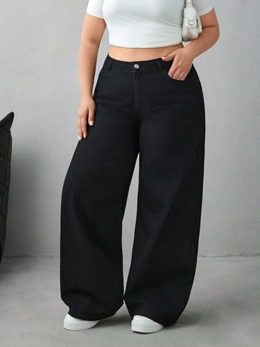 Image of KOTTY Plus Size Women's High Waist Straight Denim Jeans Comfortable Wear for Work Casual Use