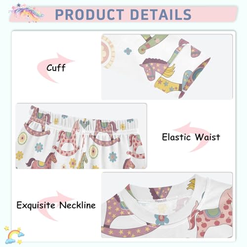 Pajama Sets Long Sleeve Colorful Rocking Horses Cute Soft Comfy Sleepwear 2 Piece PJS 3-8T4