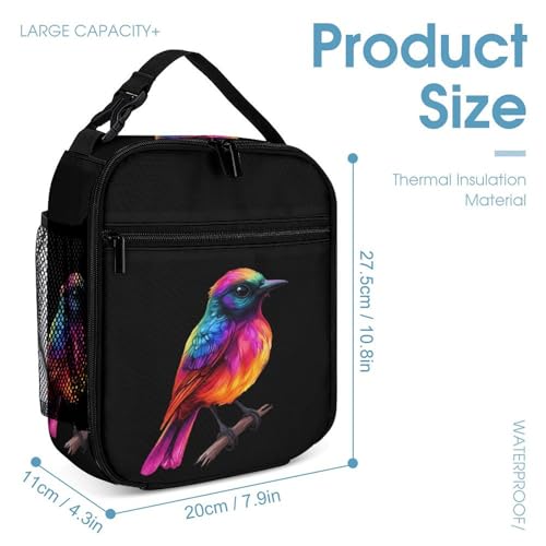 Colorful Bird Cute Print Backpack Set of 3 Portable Lunchbox Pencil Cases for Daily Travel4