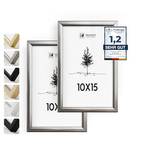 Heimlich Bilderrahmen 10x15 cm Aluminium-Metall Silber 2er-Pack Kleine Bilderrahmen mit Folienabdeckung Wandmontage oder Tischaufsteller