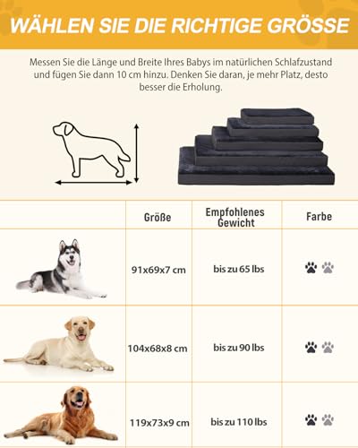 Favodormir Orthopädisches Hundebett Hundekissen Grosse Hunde XXL,Wasserdichter Kunstlederboden,Innen&Outdoor Hundematte Hundekorb Hundematratze für Große Hunde,119x73x9cm Dunkelgrau