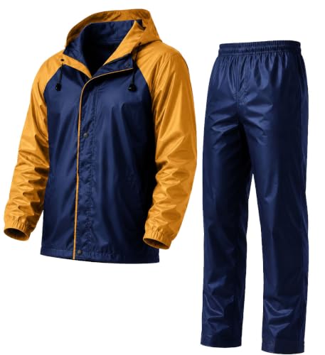 Image of Mens Raincoat Suit with Pant Set Eluxia Series | Waterproof Lightweight Breathable Rain Wear | Elastic Cuff & Waterproof Zipper Raincoat for men waterproof