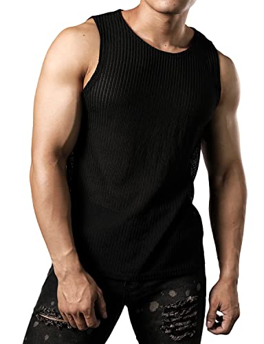 JOGAL Men's Mesh Fitted Sleeveless Muscle Tank Top3