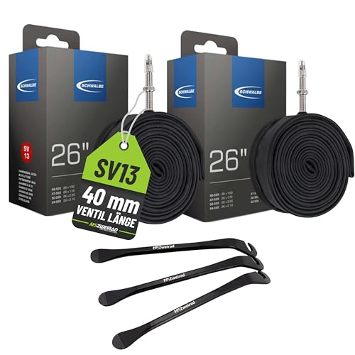 2er Set Schwalbe Fahrrad Schlauch SV13 40mm 26 Zoll (40/62-559) inklusive 3...