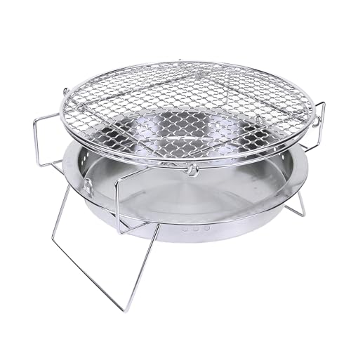 Barbecue au Charbon de Bois Pliant Rond en Acier Inoxydable Grand Format 30x19.5cm pour Camping - 5