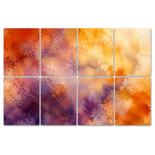 8 paneles acústicos decorativos autoadhesivos, 48x32 pulgadas, tonos vibrantes con diseño abstracto en acuarela, detalles en amarillo, naranja y púrpura miniatura 1