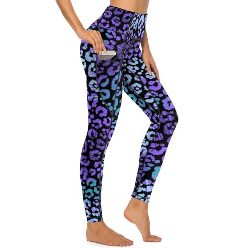 Leggings de yoga anti-glisse violet léopard à taille haute gainante