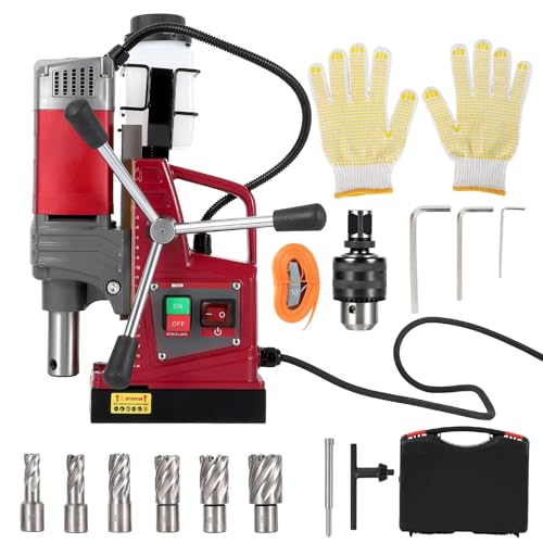 Mag Drill Press, 1450w Portable Magnetic Drill Press with 1.57" Boring Diameter, 6Pcs Drill Bits, 820 RPM, 2922 Lbf/13000n Power Mag Force Electric Drilling Machine for Metal Surface
